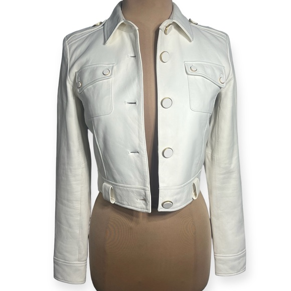 Rachel Zoe Ivory cropped leather jacket size small 4 - Picture 4 of 13